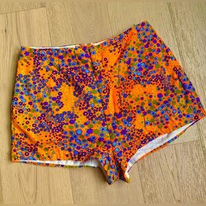 Vintage 60s barkcloth daisy neon hot pants swim bottoms shorts playsuit bottoms